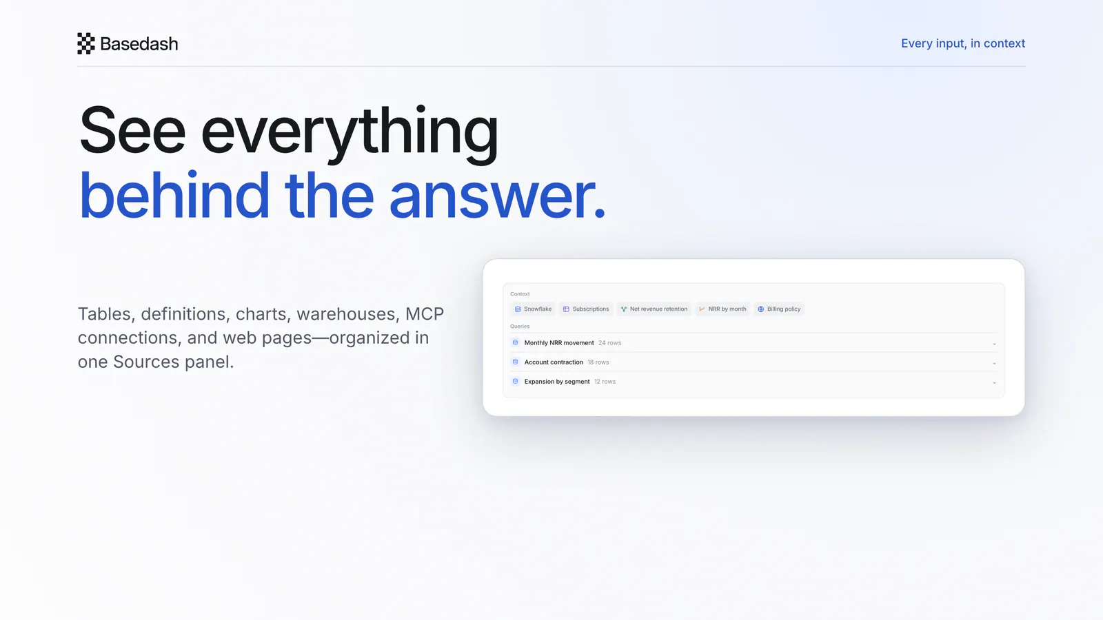 See the tables, definitions, charts, warehouses, MCP connections, and web pages behind an AI answer.