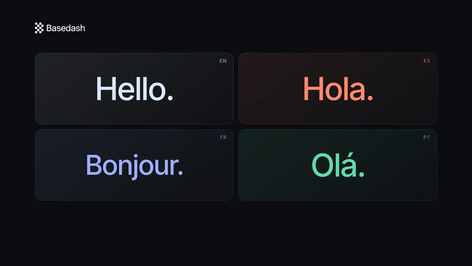 Say hello to Basedash in English, Español, Français, and Português.