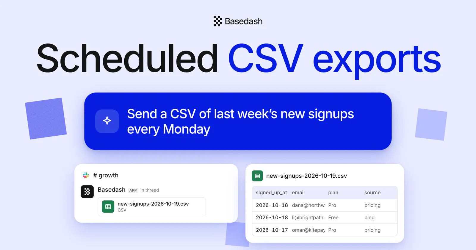 Introducing scheduled CSV exports in Basedash