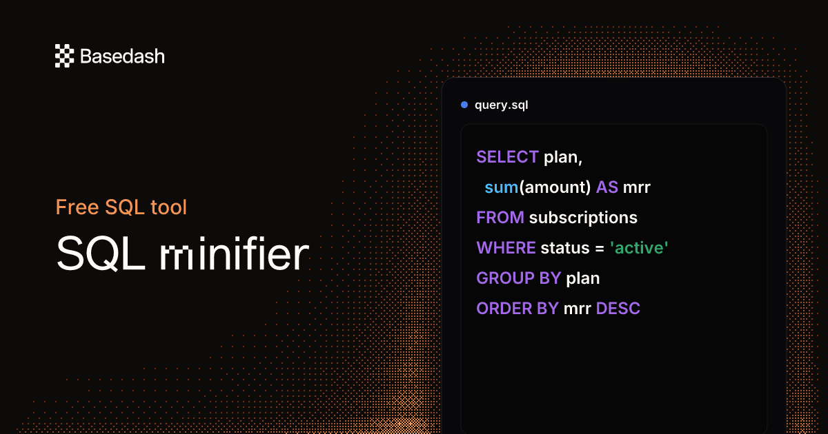 Free online SQL minifier — compress queries to one line | Basedash